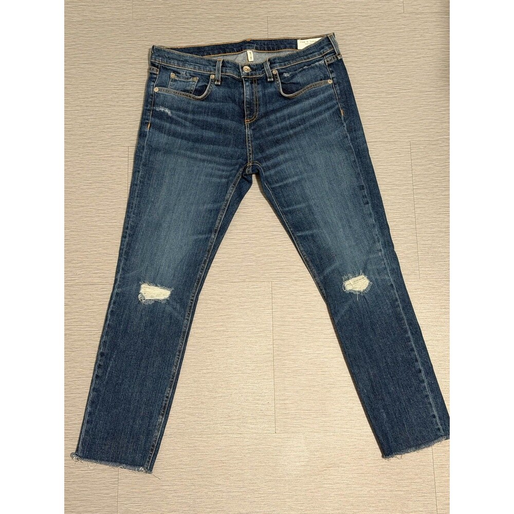 rag & bone Dre Capri Jeans 29 Distressed Raw Hem Medium Wash Stretch Denim